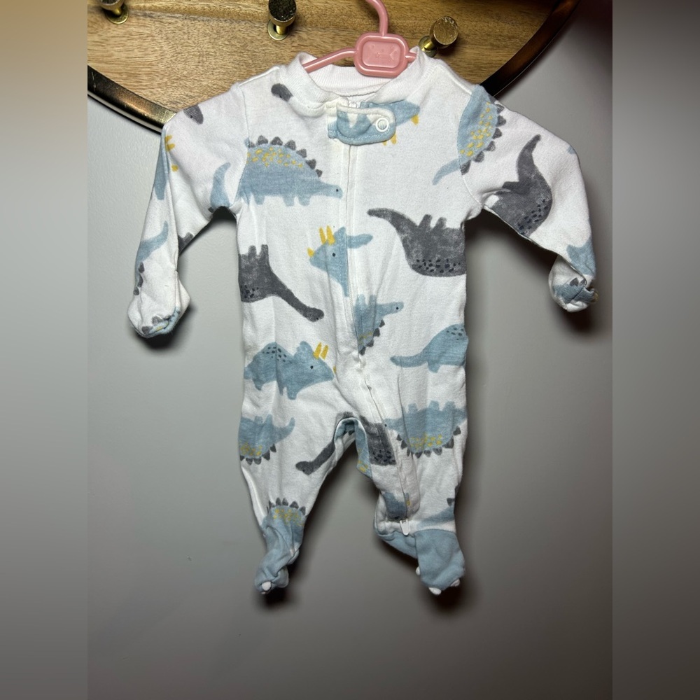 Carter's White and Blue Dinosaur Footie